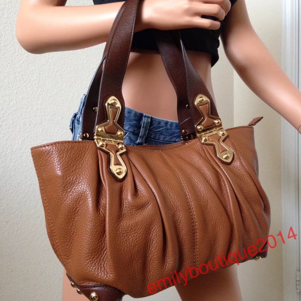 NWT Michael Kors Joplin Luggage Brown Pebble Leather Small Satchel Bag Tote